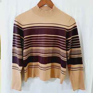 Andrea Viccaro Womens Small Petite Silk Blend Striped Longsleeve Sweater Browns